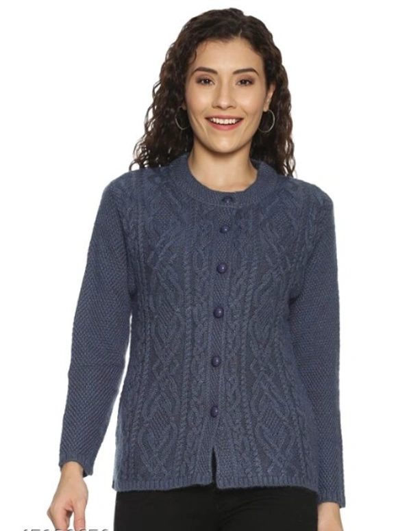 Clapton Acrylic Blend Round Neck Full Sleeve Casual Solid Winter Wear Cardigans For Women - XL, Grey, Wollen, Pack of1